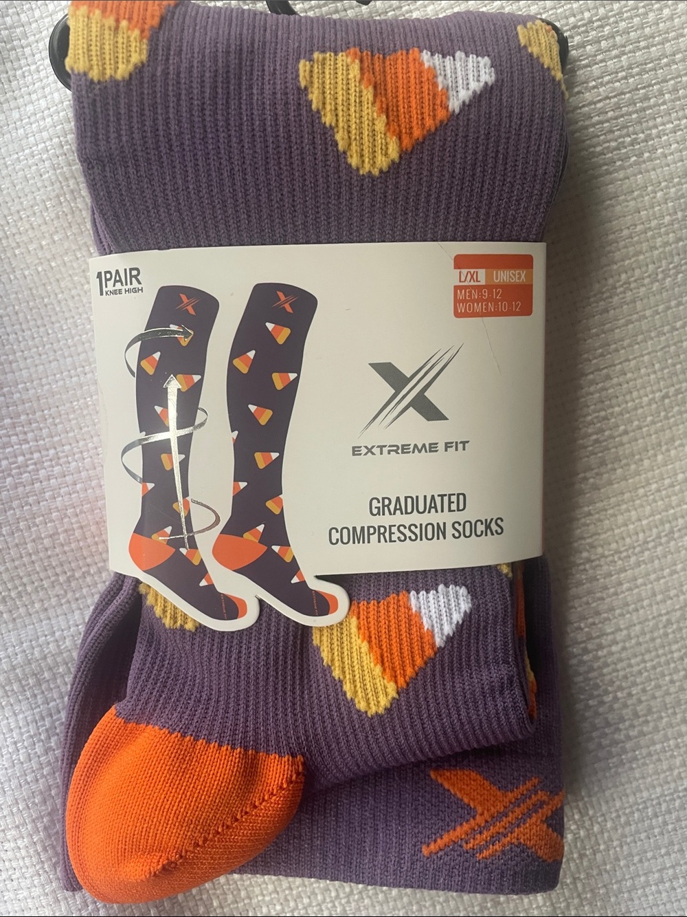 Candy Corn Halloween Knee-High Compression Socks 15-20mmHg unisex size L/XL New